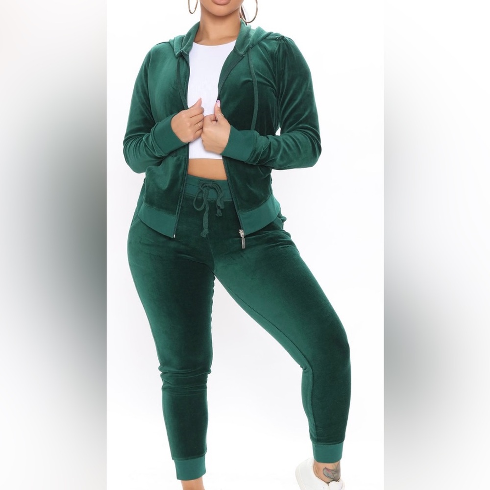 Fashion Nova Green Velour Tracksuit